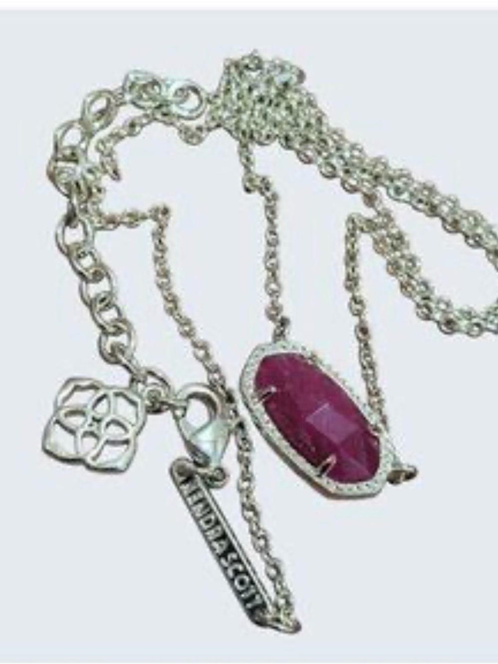 Kendra Scott Silver Necklace with Deep Pink Stone
